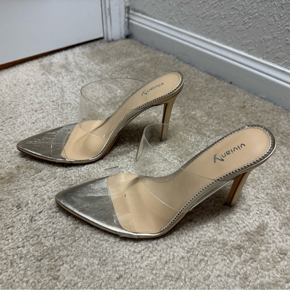 Silver and Tan clear Heels